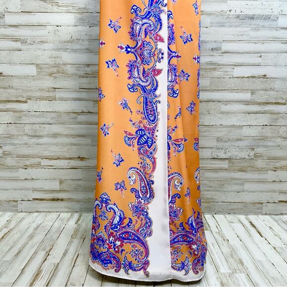 Clover Canyon Halter Scarf Maxi Dress Size S Mustard Gold Blue Sleeveless - Picture 7 of 14